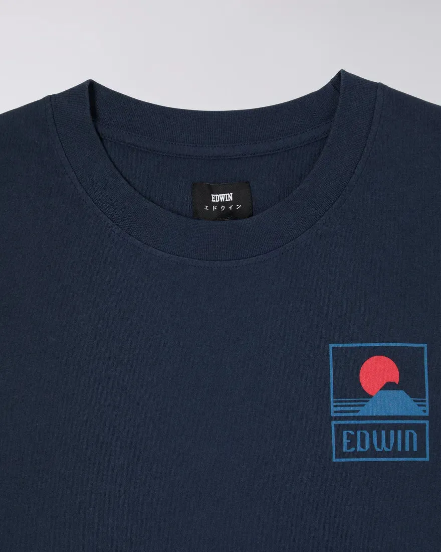 EDWIN Sunset On Mt Fuji T-Shirt Navy Blazer Garment Washed