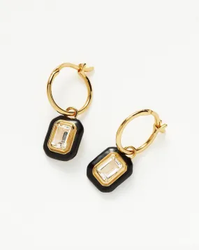 Enamel & Stone Charm Mini Hoop Earrings | 18ct Gold Plated Vermeil/Crystal Quartz