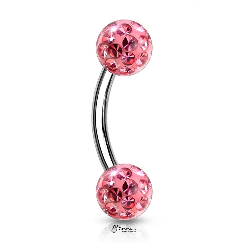 Epoxy Covered Crystal Paved Balls Eyebrow Barbells - Pink