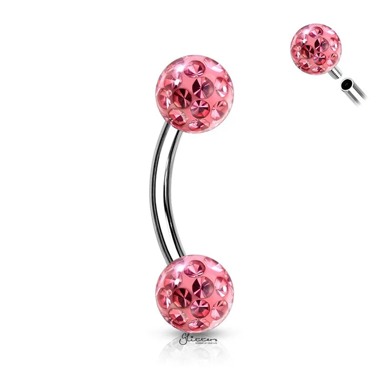 Epoxy Covered Crystal Paved Balls Eyebrow Barbells - Pink