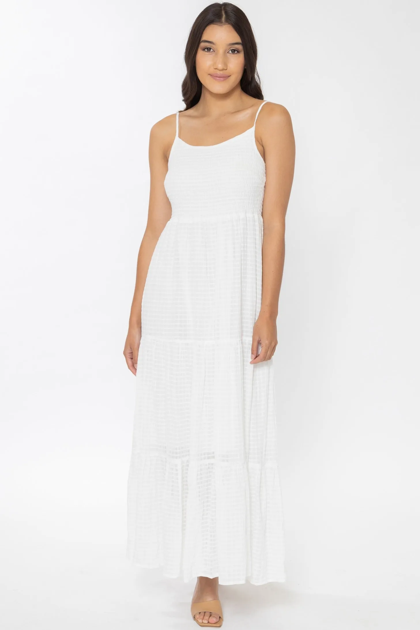 Faith White Cotton Tiered Strappy Maxi Dress