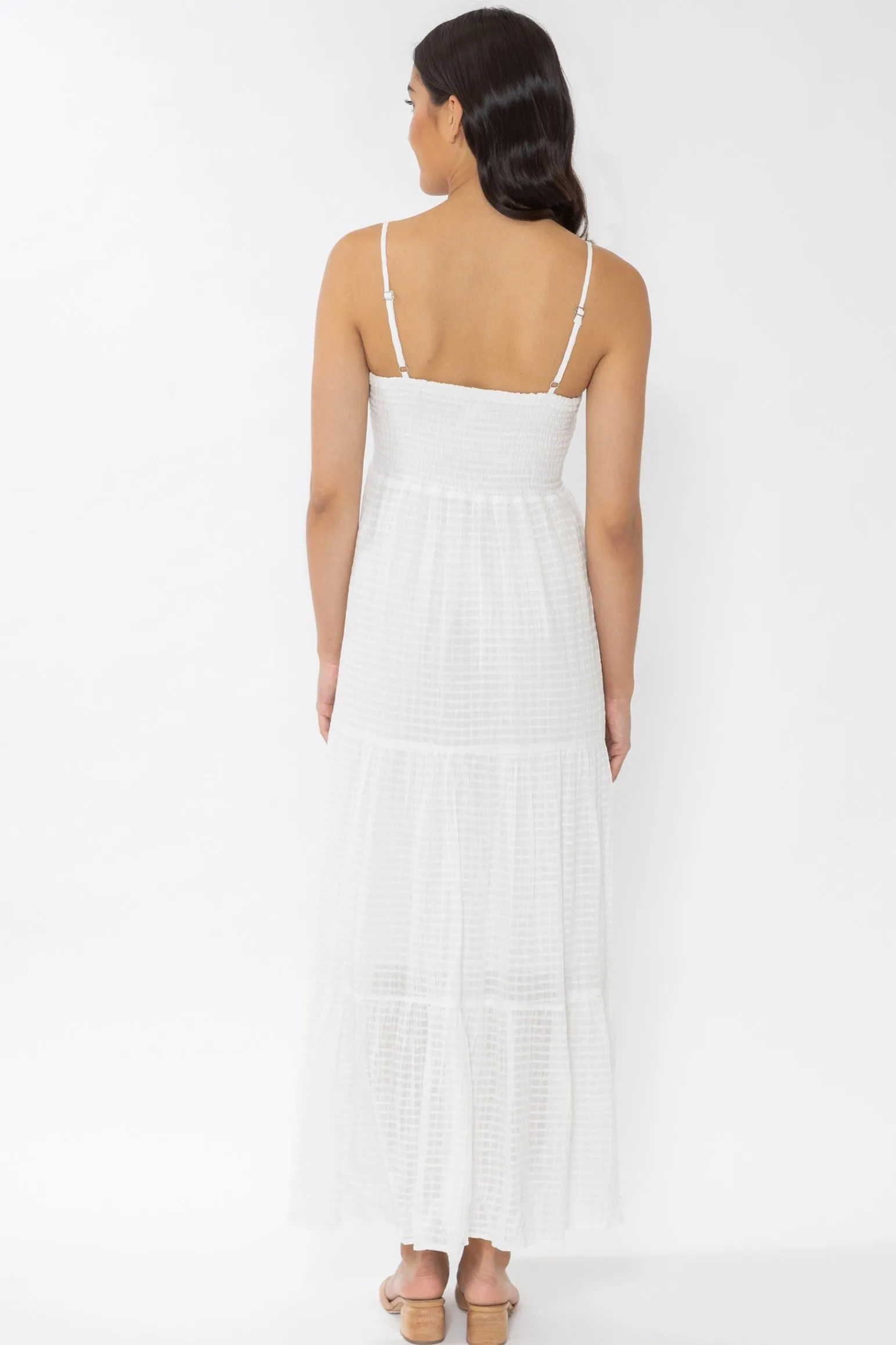 Faith White Cotton Tiered Strappy Maxi Dress