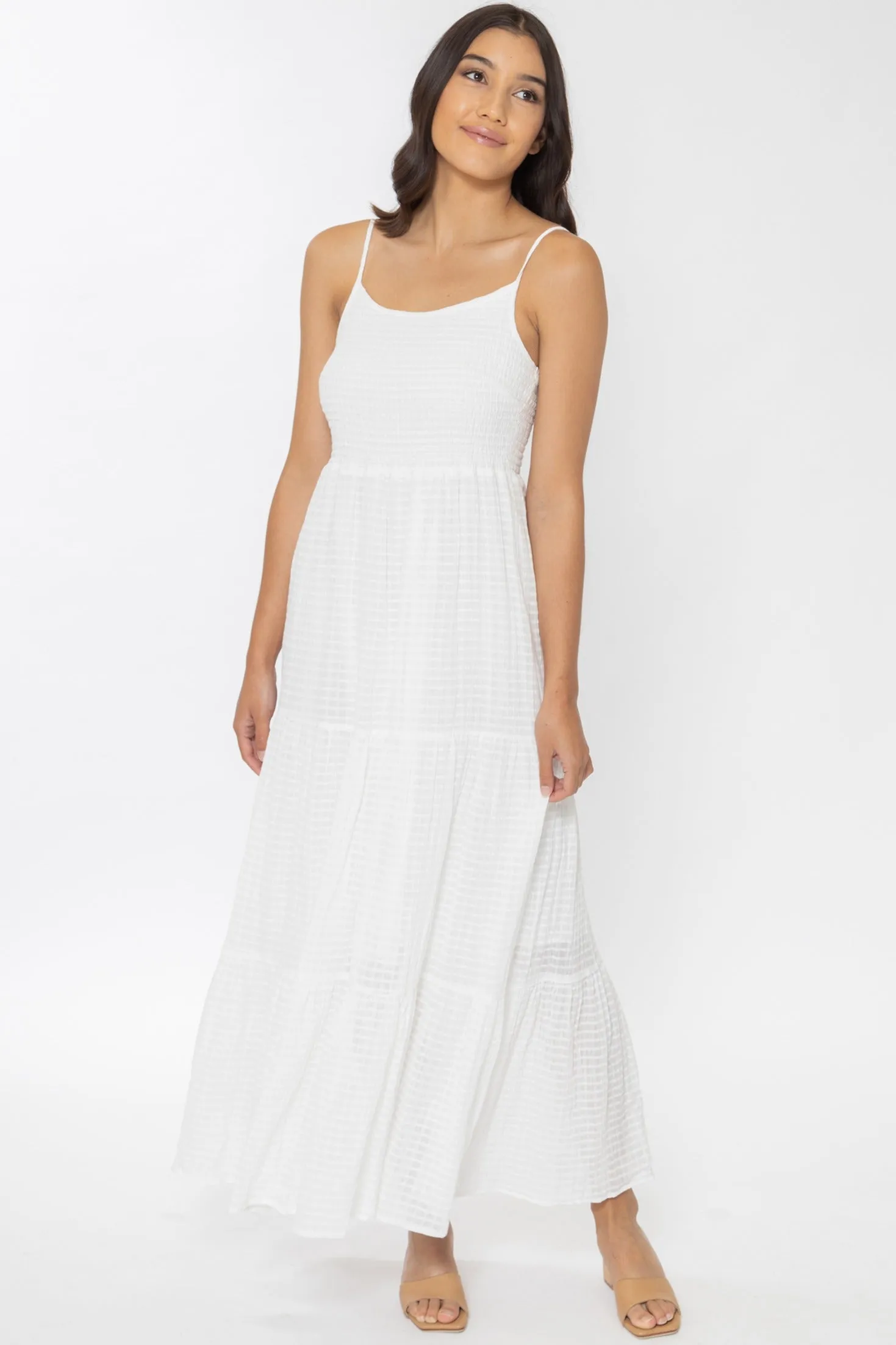 Faith White Cotton Tiered Strappy Maxi Dress