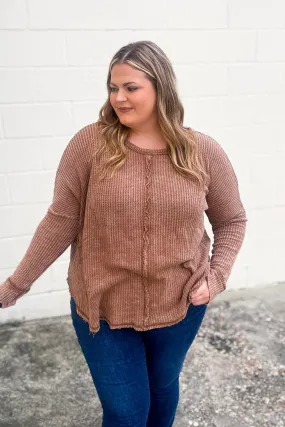 Get Up And Go Waffle Knit Top, Dark Camel