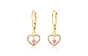 Heart Multi-colored Crystal Yellow Gold Plating Girls Leverback Earring