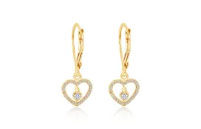 Heart White Crystal Yellow Gold Plating Girls Leverback Earring