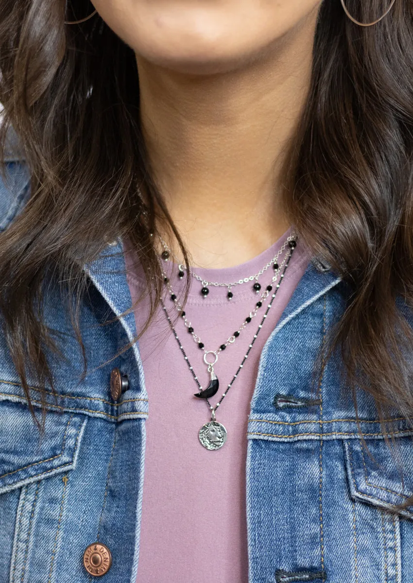 Jasmine Black Silver Necklace