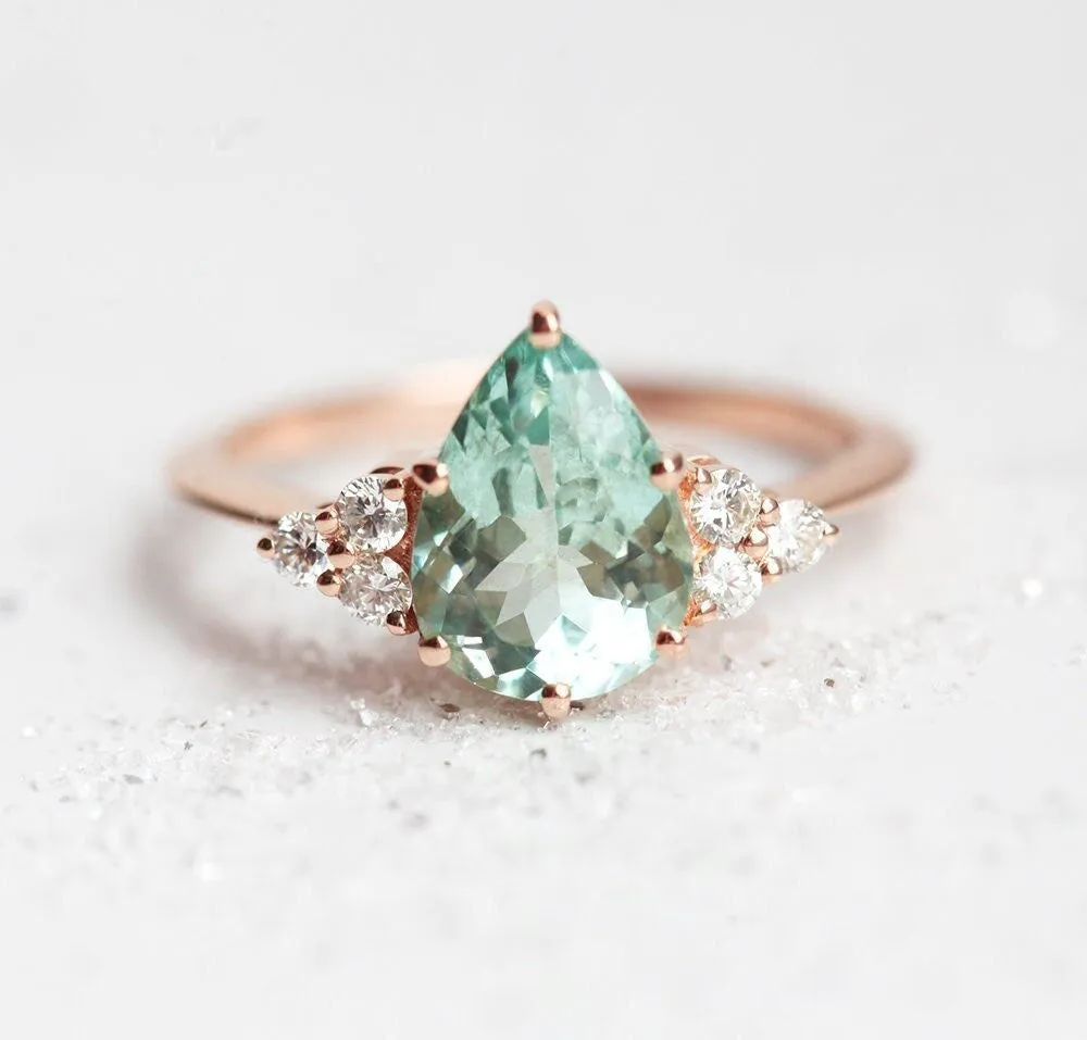 Jeanie Mint Tourmaline Engagement Ring, Pear Mint Tourmaline Diamond Ring, Green Tourmaline Ring