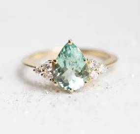 Jeanie Mint Tourmaline Engagement Ring, Pear Mint Tourmaline Diamond Ring, Green Tourmaline Ring