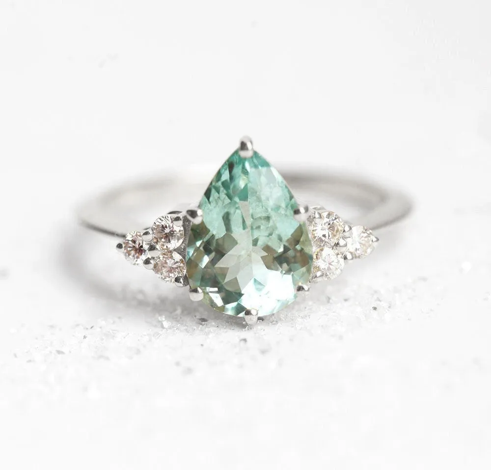 Jeanie Mint Tourmaline Engagement Ring, Pear Mint Tourmaline Diamond Ring, Green Tourmaline Ring