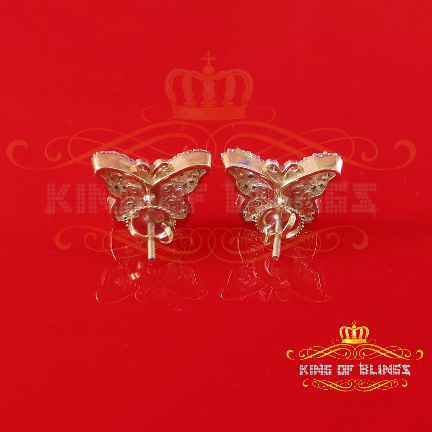 King  of Bling's Men's/Womens 925 Silver Yellow 0.50ct VVS 'D' Moissanite Butterfly Stud Earrings