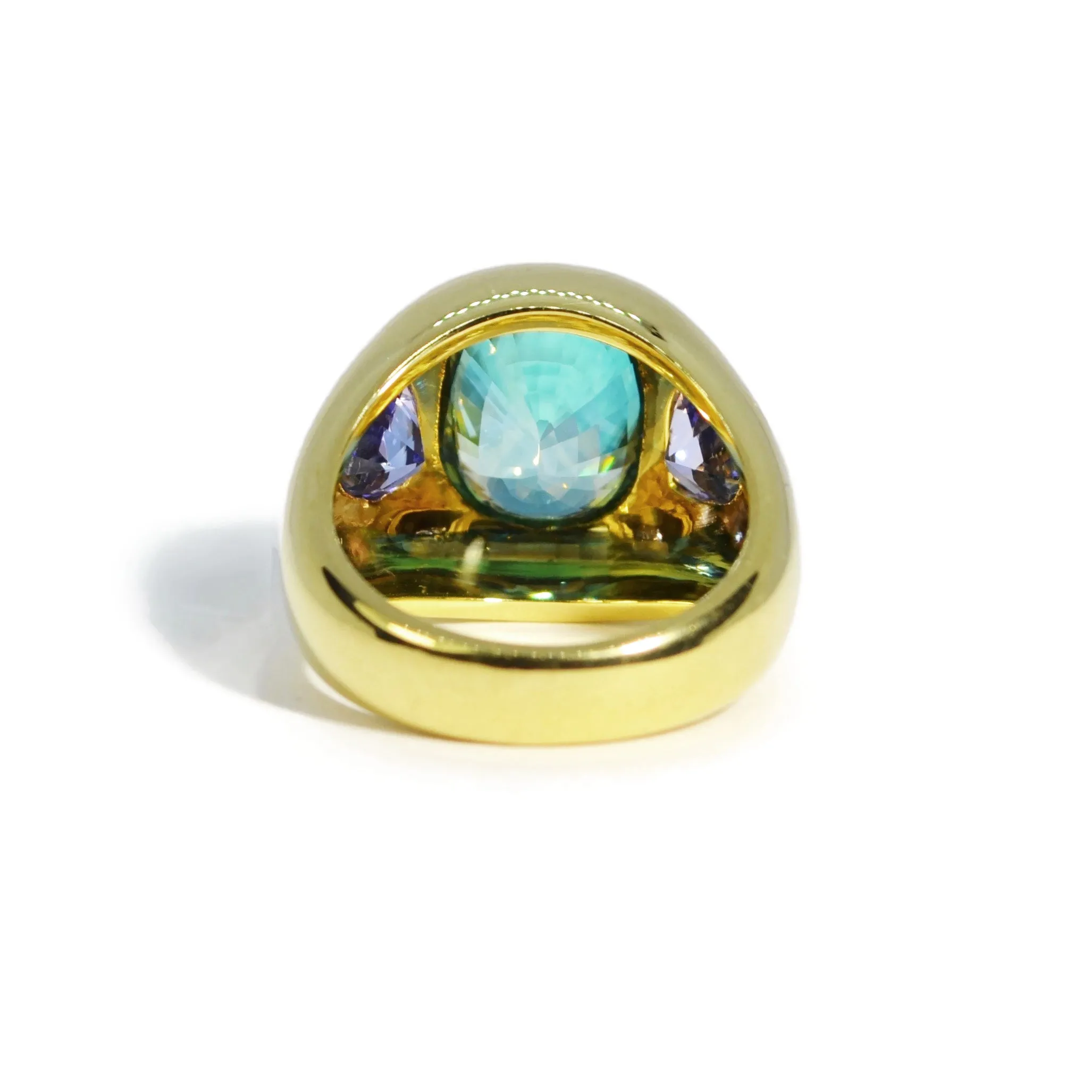 Lauren K - Gypsy Ring with Natural Blue Zircon and Tanzanite, 18k Yellow Gold