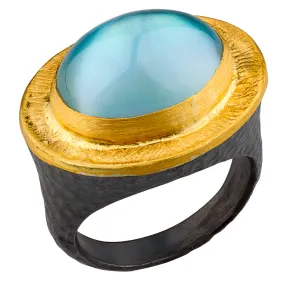 Lika Behar Pompei Blue Topaz Mother of Pearl Oval Doublet Ring 24K Gold & Oxidized Silver