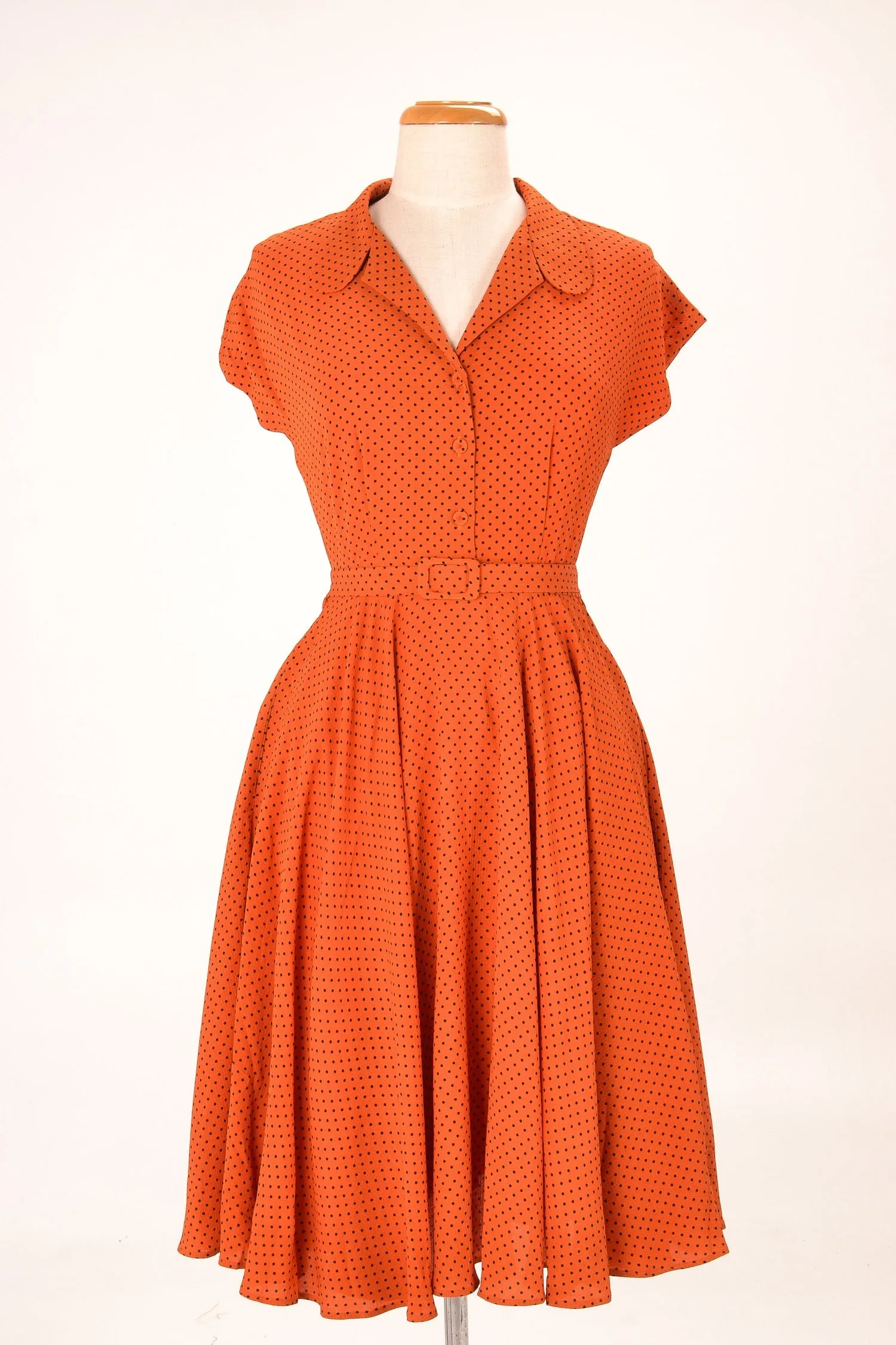 Manette Orange & Black Dots Dress