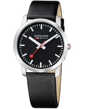 Mondaine Gents Watch - Black Dial and Leather Strap - 41mm Case - 30M WR