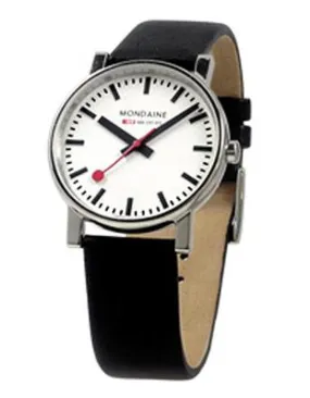 Mondaine Mens Evo 35mm - White Face - Black Leather Strap