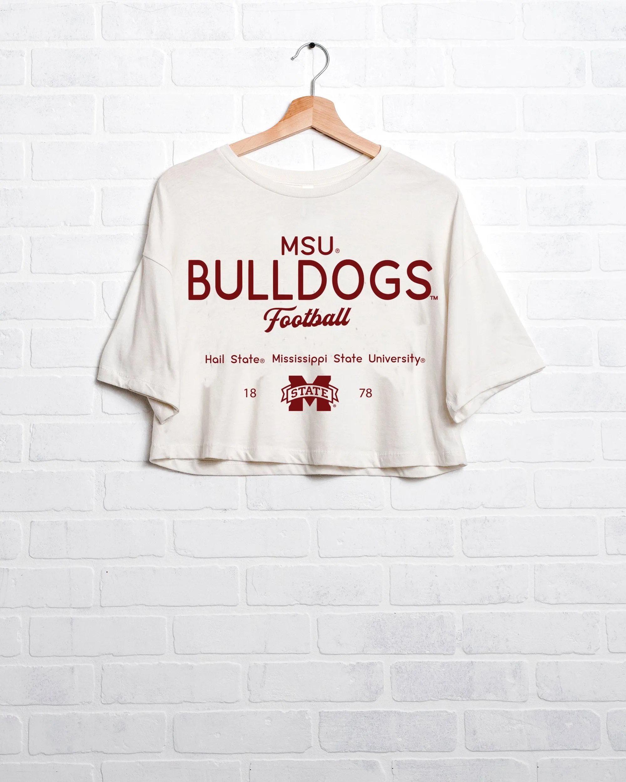 MSU Bulldogs Shot Off White Cropped Tee