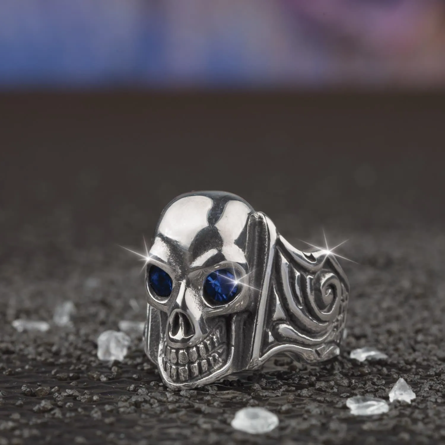 Ole Blue Eyes Steel Skull Ring