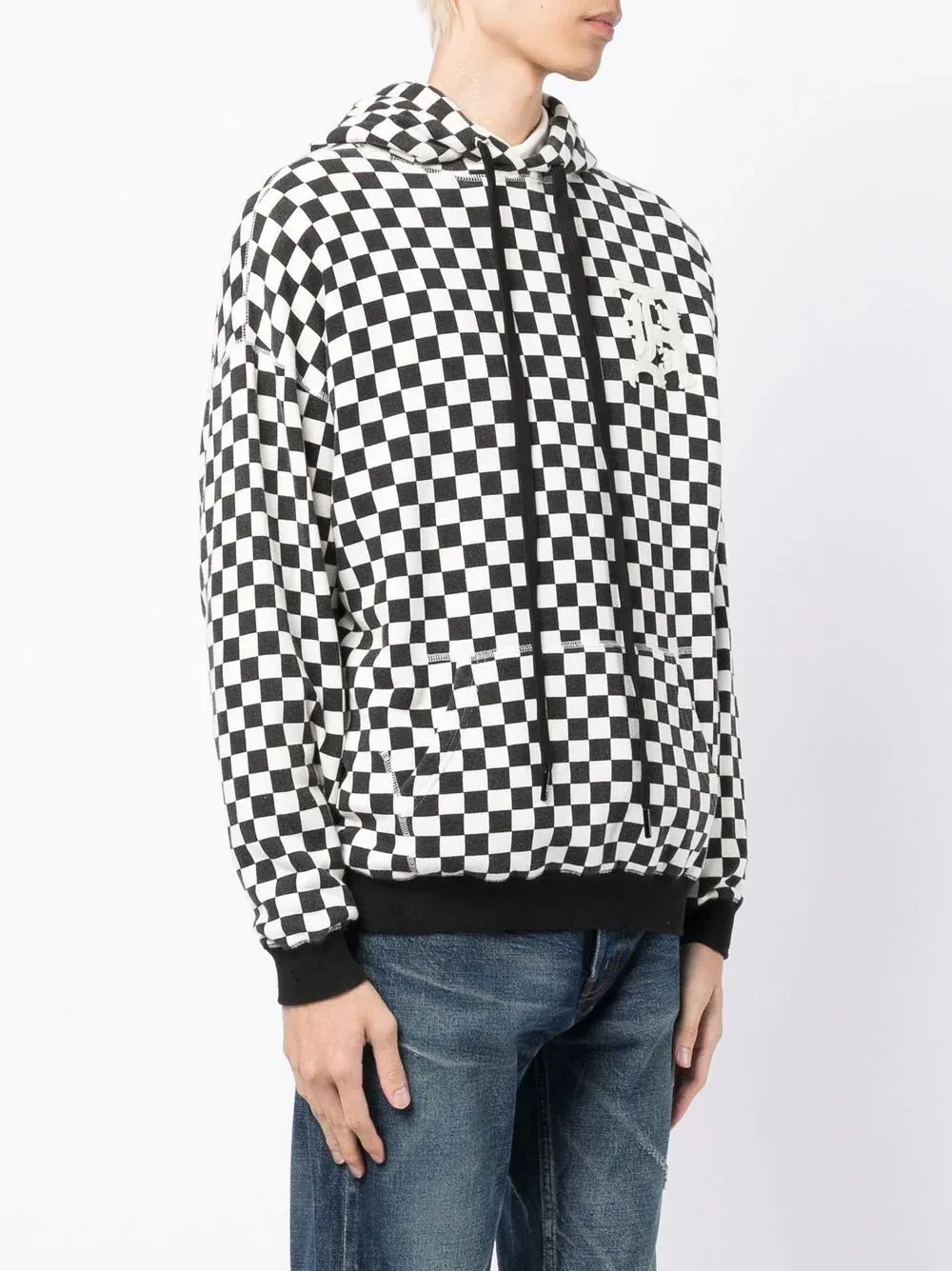 OVERSIZED CHECKED HOODIE 01B BLK WHT