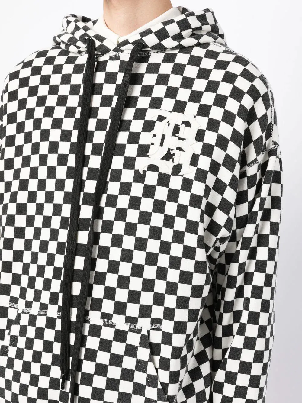 OVERSIZED CHECKED HOODIE 01B BLK WHT