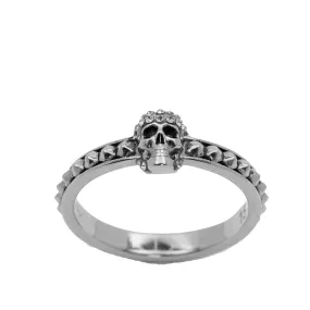 Pave Skull Thin Ring, Silver