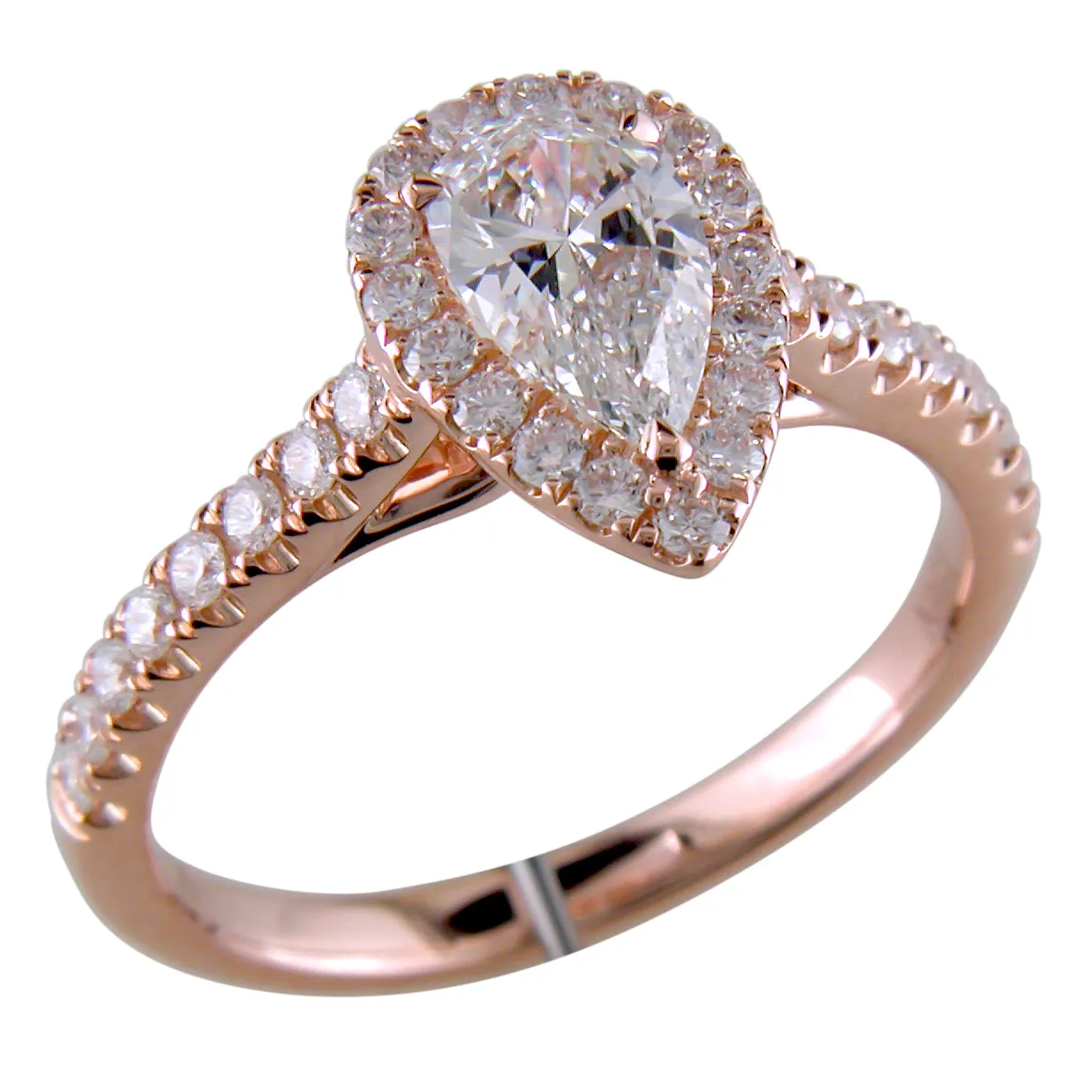 Pear Shape Brilliant 3/4 Carat Diamond 18K Rose Gold Point of Love Engagement Ring