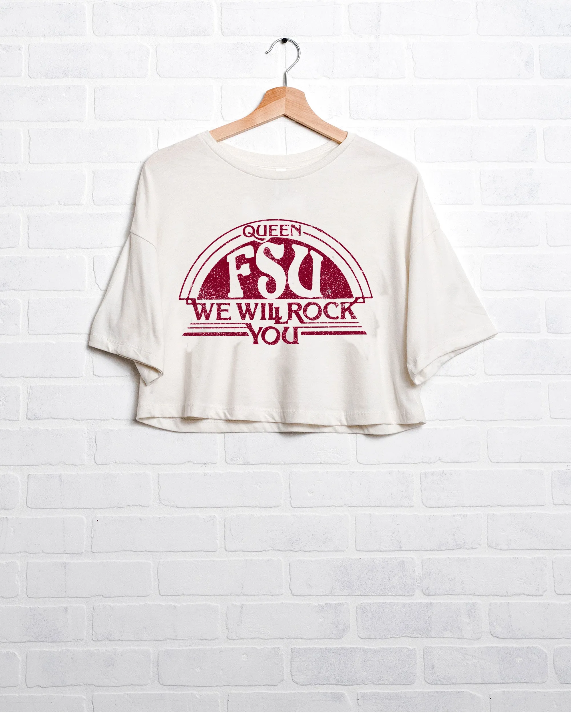 Queen FSU Seminoles Will Rock You White Cropped Tee