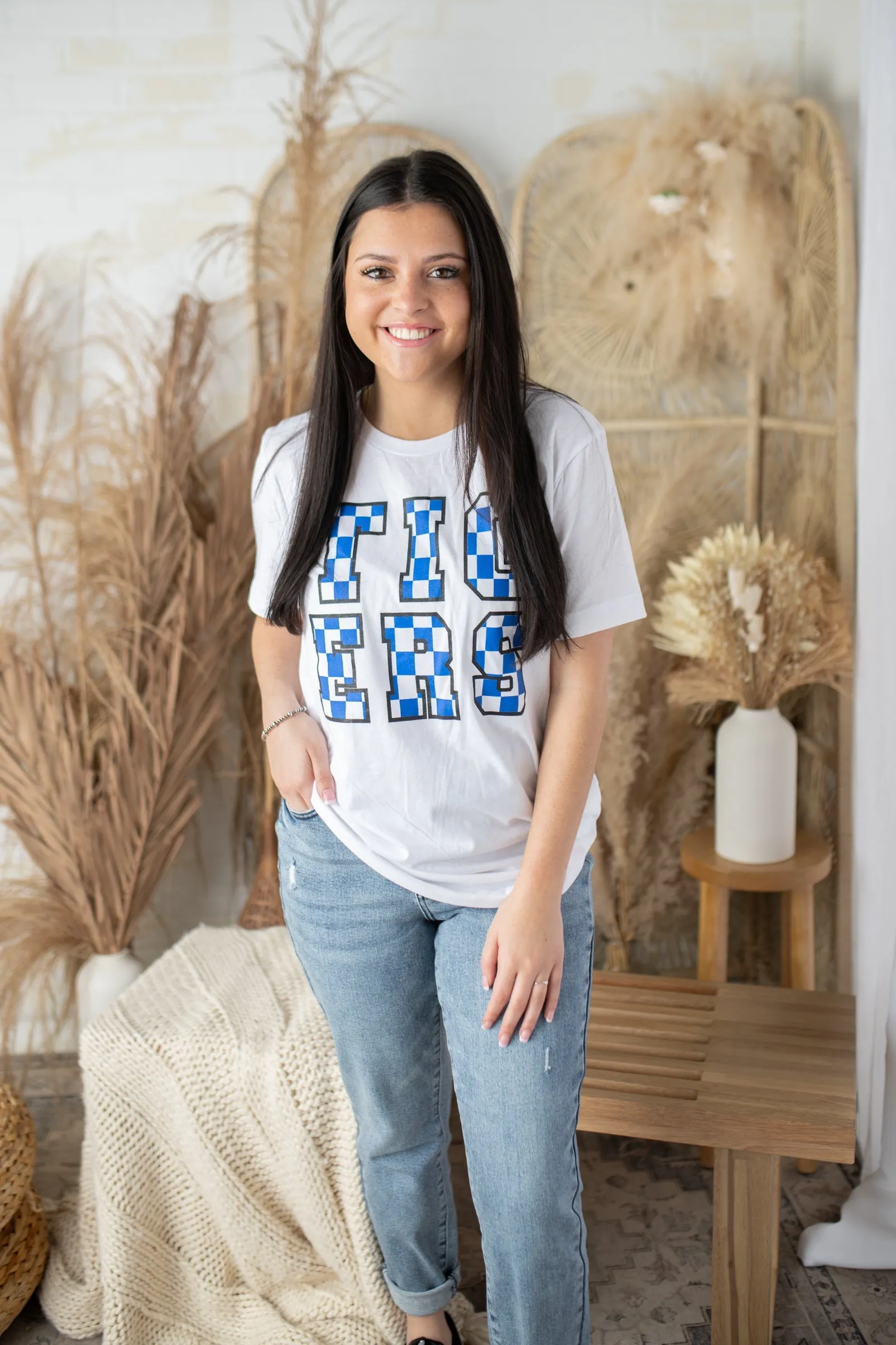 "Checkered Tigers" Blue & Black Graphic Tee