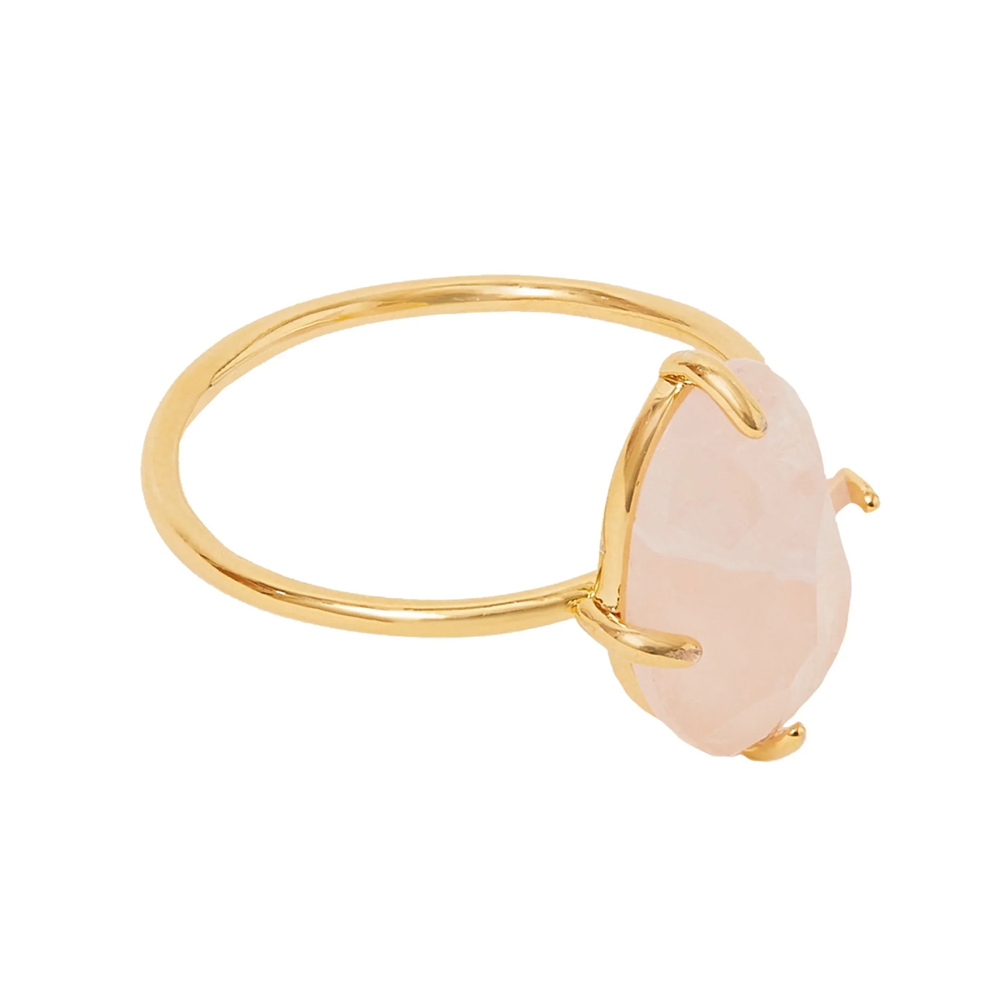 Real Gold-Plated Z  Rose Quartz Nugget Ring Pink-Large