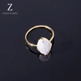 Real Gold-Plated Z  Rose Quartz Nugget Ring Pink-Large