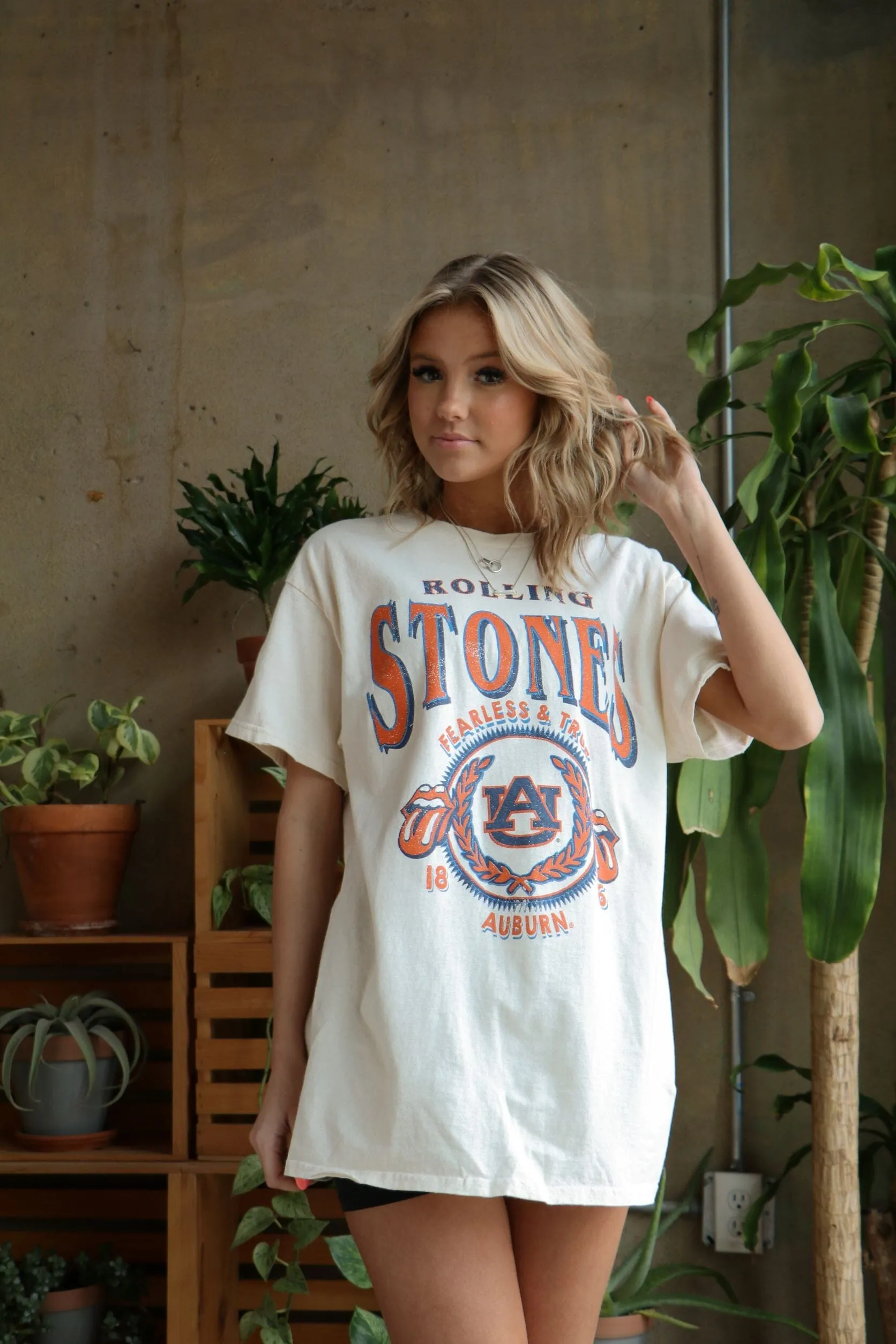 Rolling Stones Auburn Tigers College Seal Off White Thrifted Tee