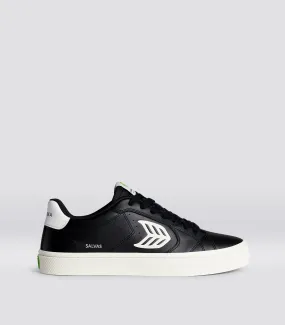 SALVAS Black Leather Off-White Logo Sneaker Women