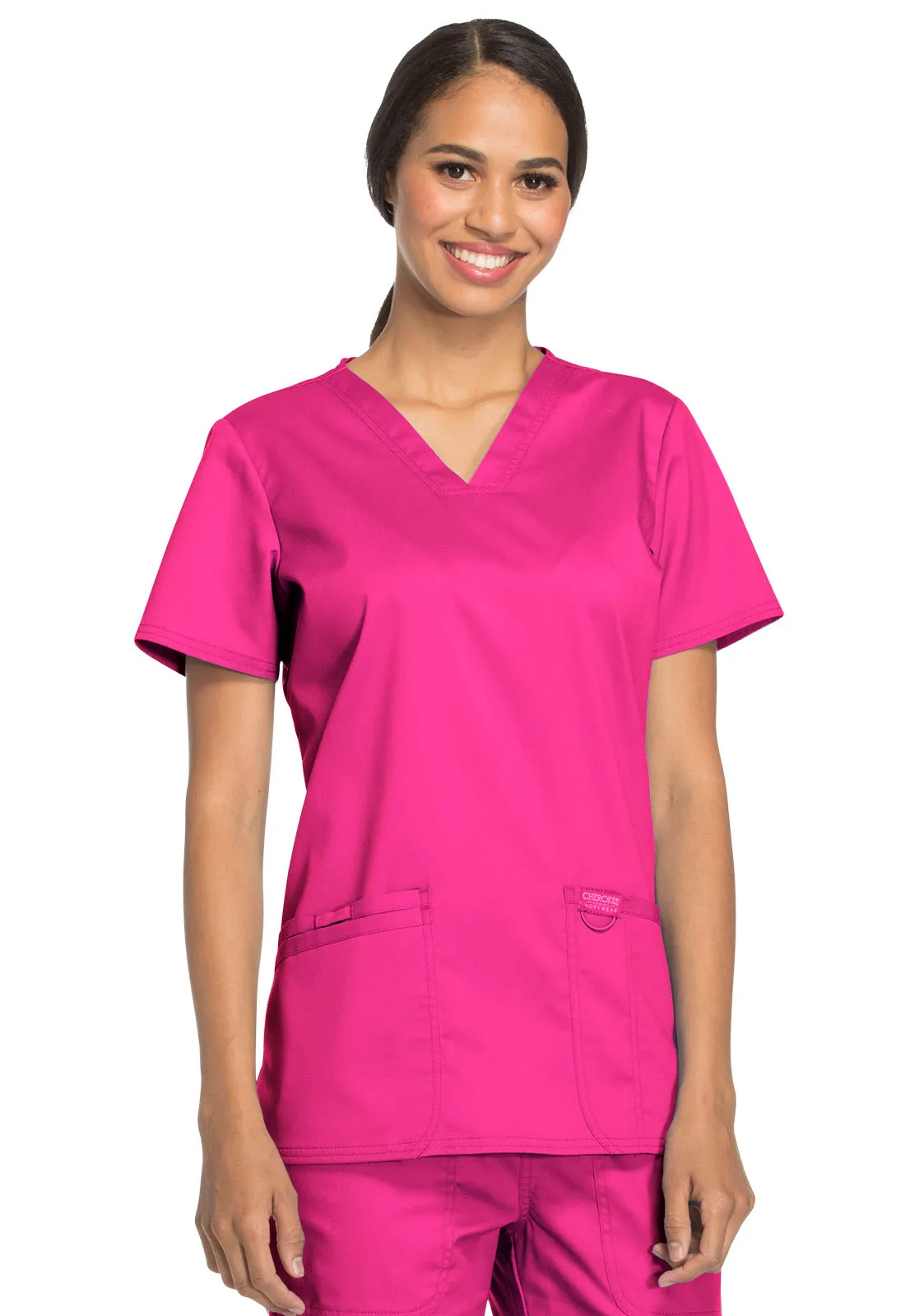 Scrub Top - Cherokee WW Women's Revolution V-Neck Top - Electric Pink, WW620