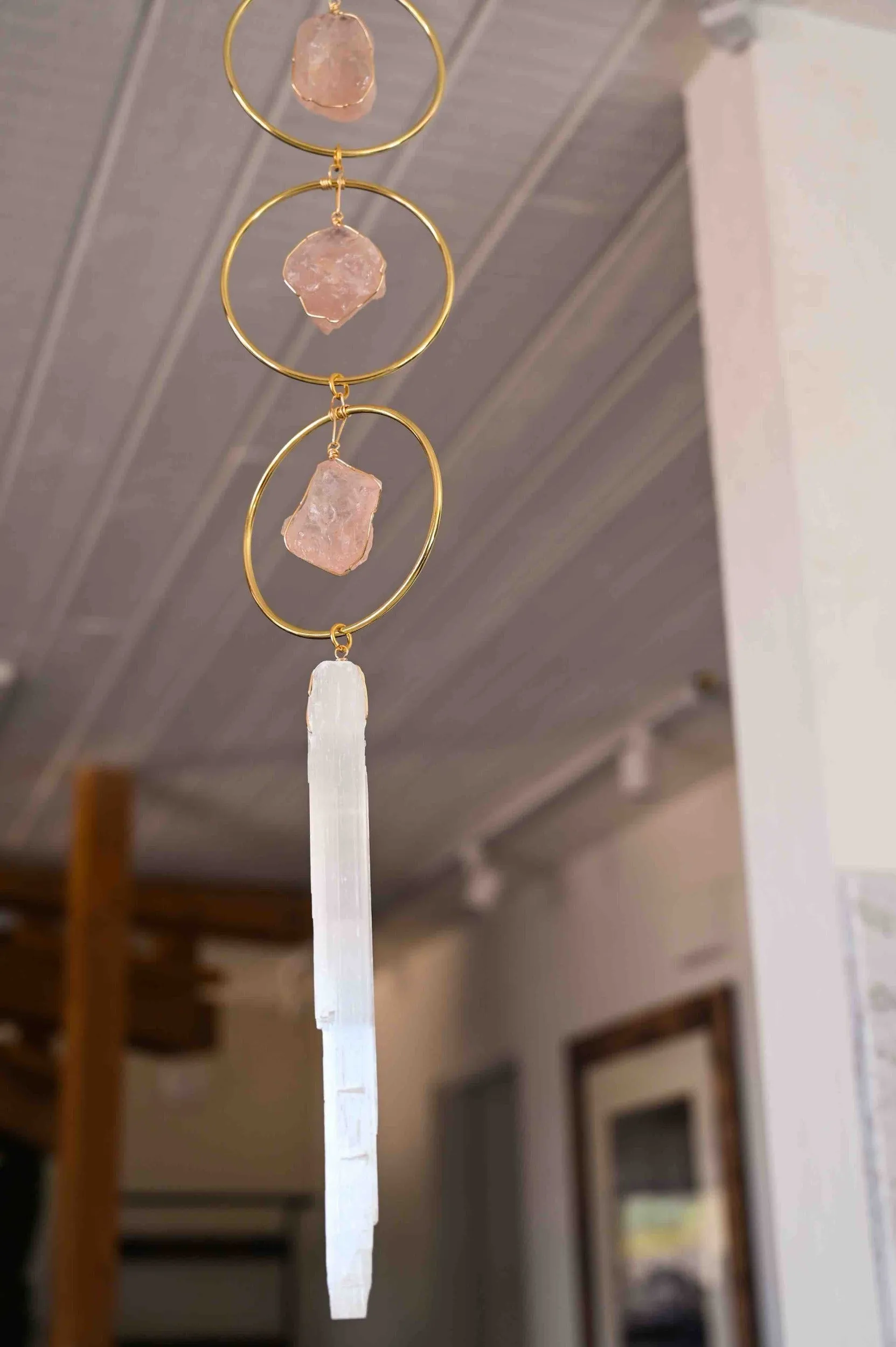 Self Love Selenite & Rose Quartz Gemstone Hanger