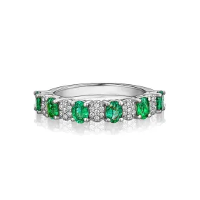 Six Emerald and Pavé Diamond Ring