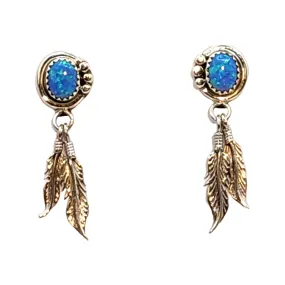 Sparkling Blue Opal Feather Earrings