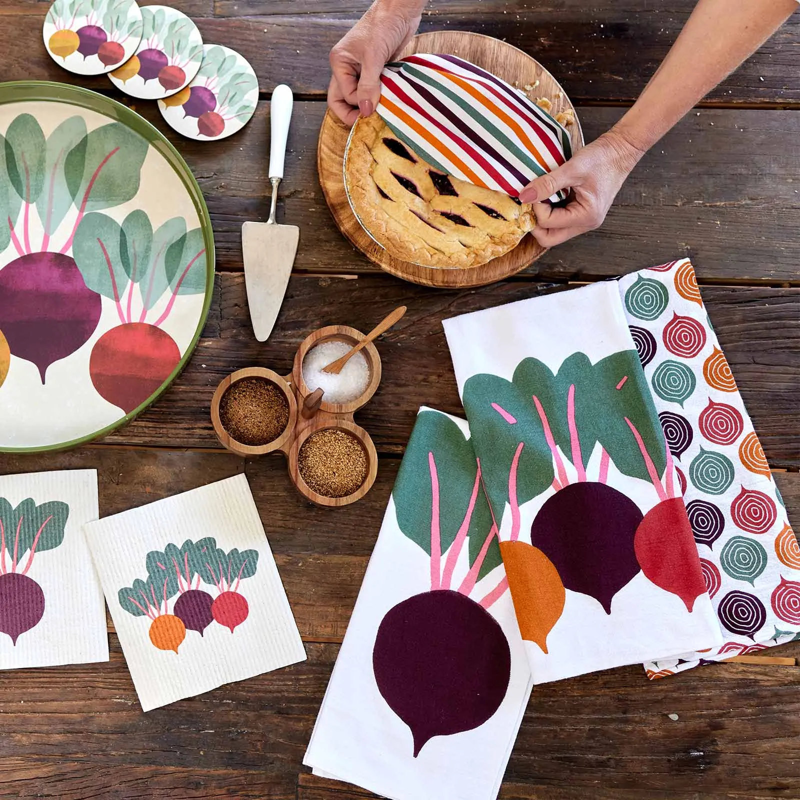 Three Beets Cotton Kitchen Towels Set Of 3