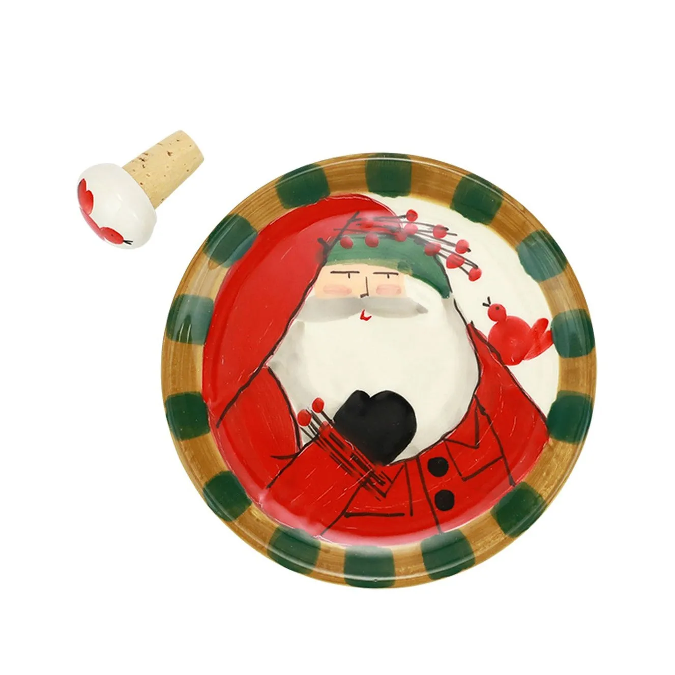 VIETRI Old St. Nick Canape Plate & Wine Stopper Gift Set