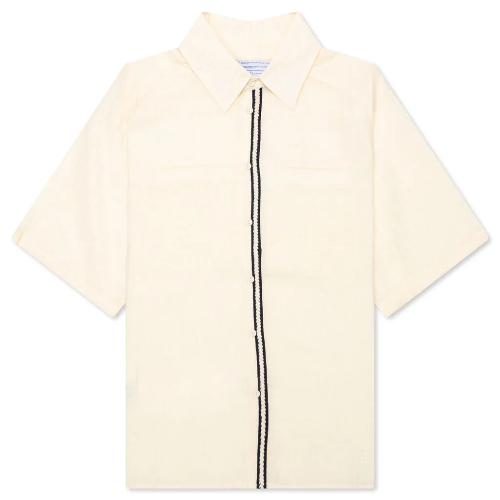 Weave Trim Button Up Shirt - Cream